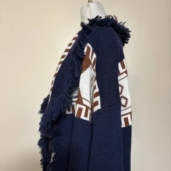 Cocogio Fringed Open Fron Cardigan Sweater Womens Sz L Aztec Boho Western Italy - Picture 9 of 16